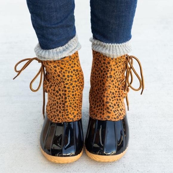 Cheetah Print Side Laced Duck Boots - Picture 2 of 8